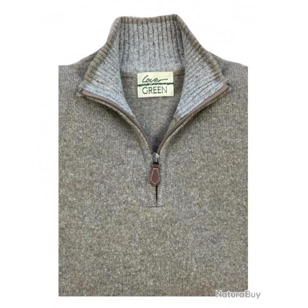 DESTOCKAGE - Pull laine col zippe Lovergreen couleur gris