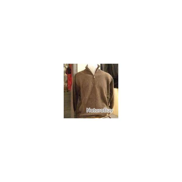 DESTOCKAGE - Pull laine col zippe Lovergreen marron/gris