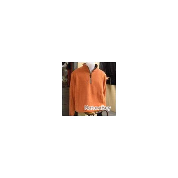 DESTOCKAGE - Sweat col Zippe laine lovergreen couleur orange