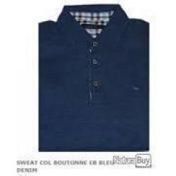 DESTOCKAGE - Sweat col bouton Lovergreen couleur bleu