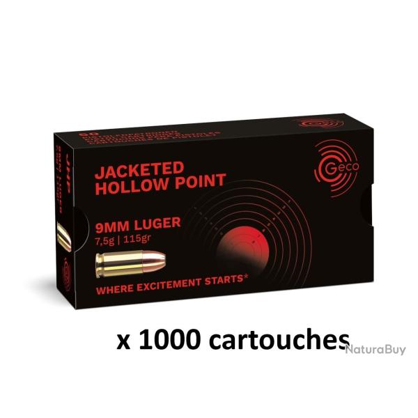 Munitions GECO cal.9mm PARA JHP Hollow Point 115 Gr/1000