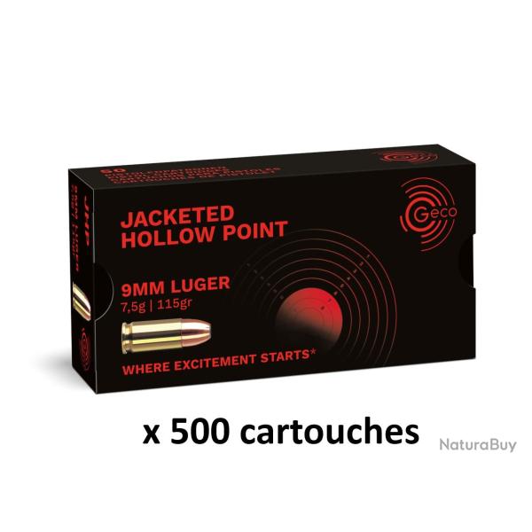 Munitions GECO cal.9mm PARA JHP Hollow Point 115 Gr/500