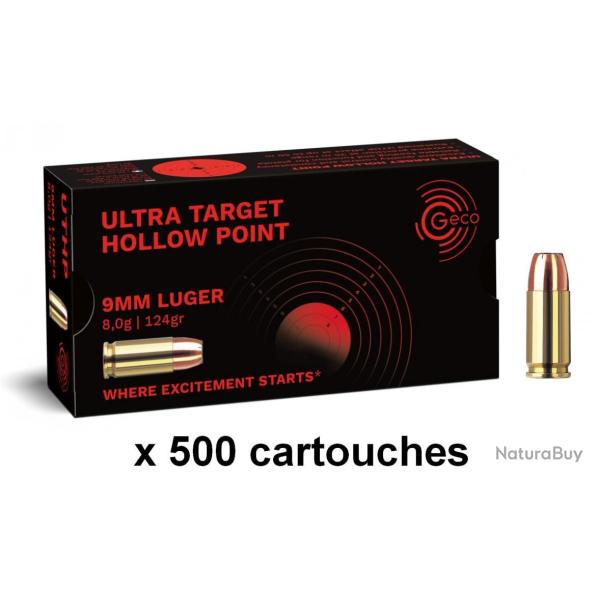 Munitions GECO cal.9mm PARA JHP Ultra Target Hollow Point 124 Gr x 500