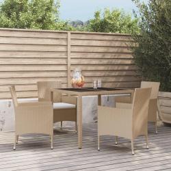 Ensemble &agrave; manger de jardin avec coussins 5pcs Beige poly rotin