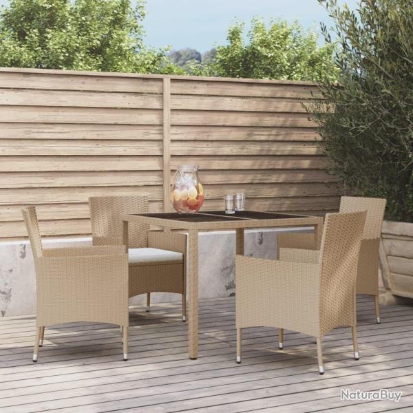 Ensemble � manger de jardin avec coussins 5pcs Beige poly rotin
