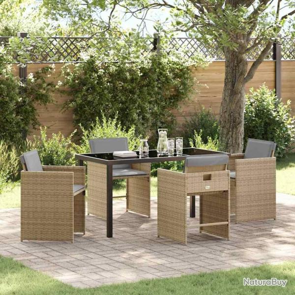 Salon de jardin avec coussins 7 pcs beige r�sine tress�e