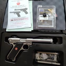 Pistolet RUGER MARK IV Target Inox 5"1/2 Filet&eacute; 1/2x28 calibre 22 Lr