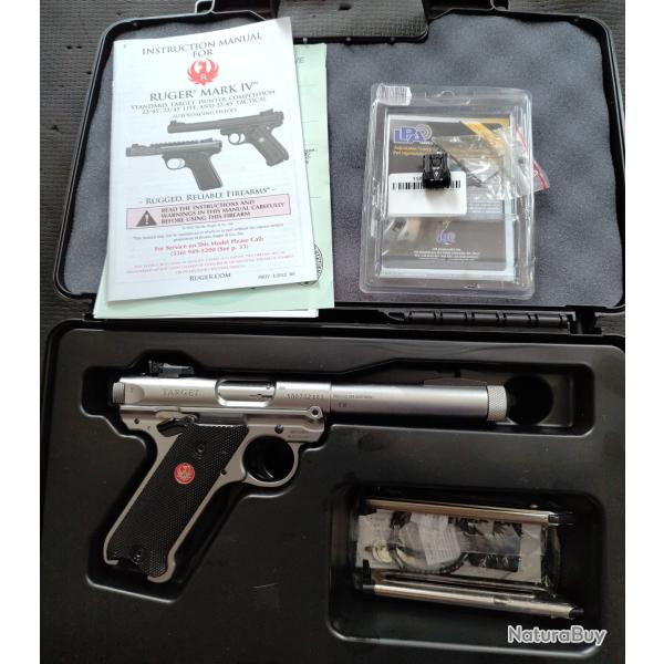 Pistolet RUGER MARK IV Target Inox 5"1/2 Filet� 1/2x28 calibre 22 Lr