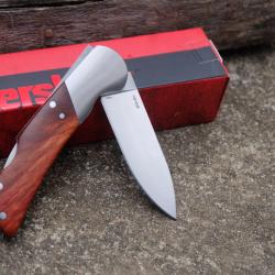 Couteau Gentleman Kershaw Baseman Lame Acier Inox Manche Bois Lockback Ouverture 2 Mains