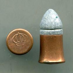 9 mm Flobert &agrave; base conique - balle ogivale pointue - TRES BEAU marquage couronne 5 branches