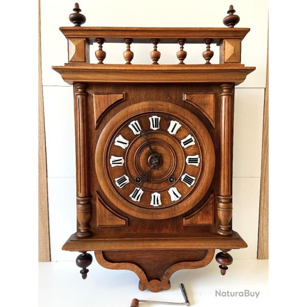 Grande Pendule Horloge Murale Antique France 1880 M�canique Bois Sculpt�