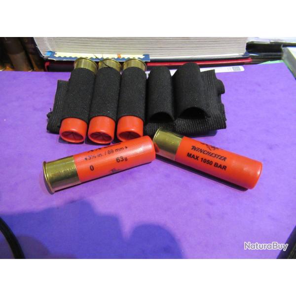 5 cartouches en 12/89 SUPER MAGNUM avec porte cartouches de crosse