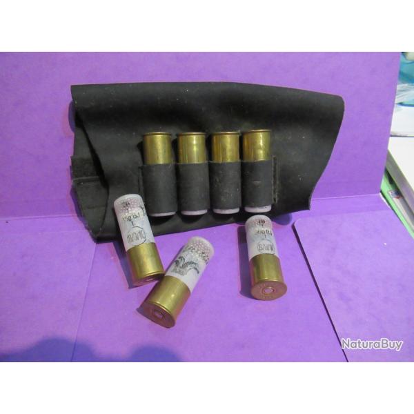 7 cartouches trio becasse cal 12/70 en 36 grs et porte cartouches
