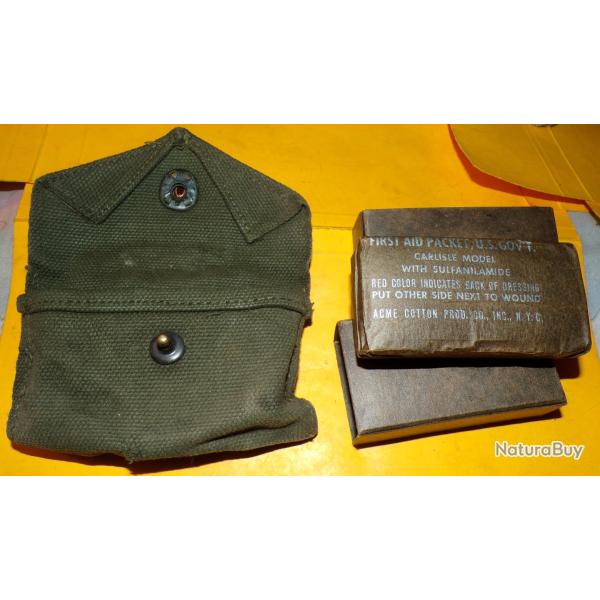 ARMEE AMERICAINE U.S : POCHETTE EN TISSU  AVEC PANSEMENT INDIVIDUEL ( FABRICATION ACME NEW YORK  ) A
