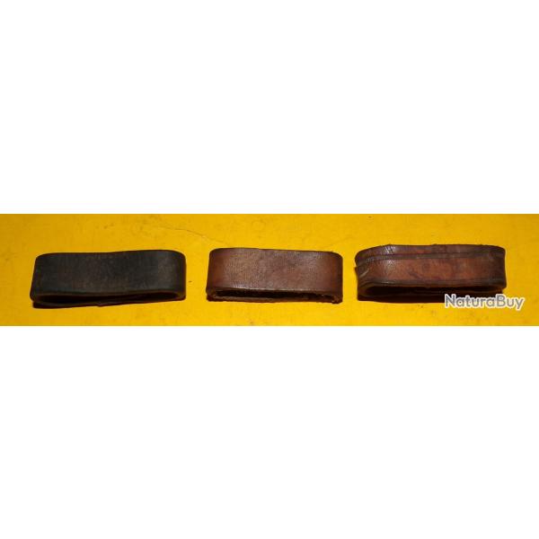 LOT DE 3 PASSANTS EN CUIR POUR CEINTURON MILITAIRE DE L'ARMEE FRANCAISE , 3 X 45 MM ,  ETAT VOIR PHO