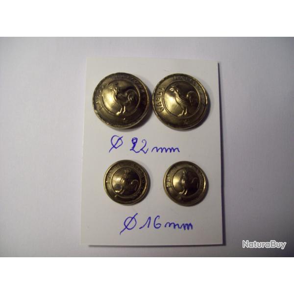 4 boutons GARDE NATIONALE 2 en 22 mm 2 en16 mm