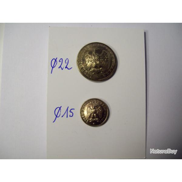 2 boutons LYCEE IMPERIAL DE VERSAILLES 1 en 22 mm 1 en15 mm