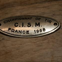 Plaque de prix de tir du Championnat de tir CISM FRANCE 1968