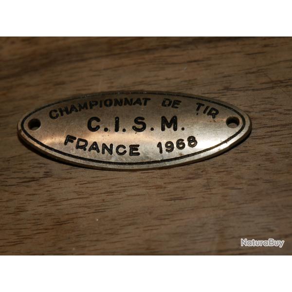 Plaque de prix de tir du Championnat de tir CISM FRANCE 1968