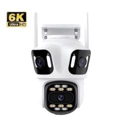 Cam&eacute;ra Surveillance PTZ 6K Trois Lentilles Full HD Sans Fil 360&deg; D&eacute;tection Vision Nocturne Ext&eacute;rieur