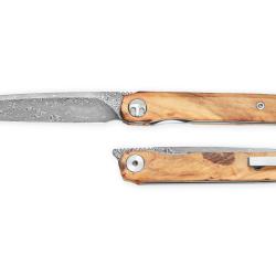 BTKMK14D4 Bestechman Lanza Olive Wood | Couteau Pliant Lame Drop Point Acier Damas | Manche Bois d'O