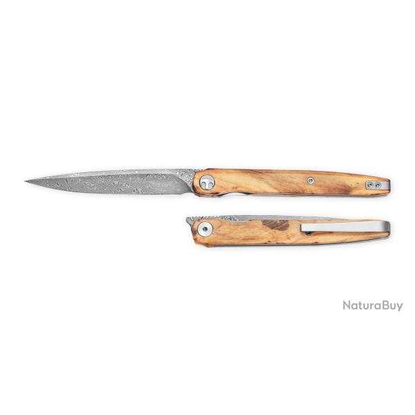 BTKMK14D4 Bestechman Lanza Olive Wood | Couteau Pliant Lame Drop Point Acier Damas | Manche Bois d'O