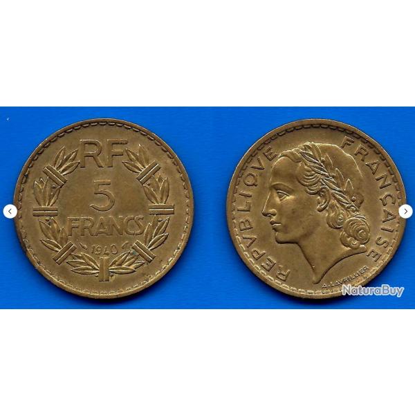 France 5 Francs 1940 Lavriller Franc Piece