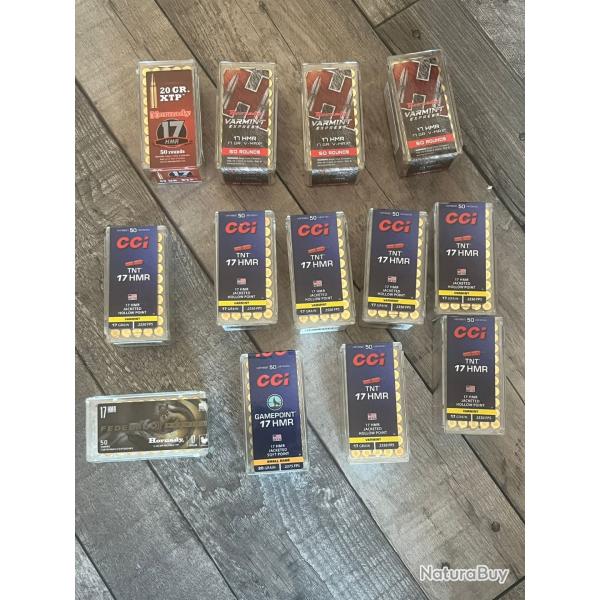 Lot de 13 boites de cartouche 17 HMR CCI / HORNADY / FEDERAL