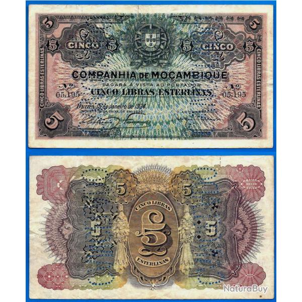 Mozambique 5 Libras Sterling 1934 Cancelado Livre Mocambique Libra Afrique Colonie Portugal Livres