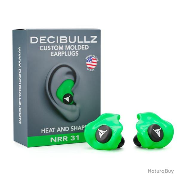 Bouchons d'oreilles moulables Decibullz 31 dB - vert