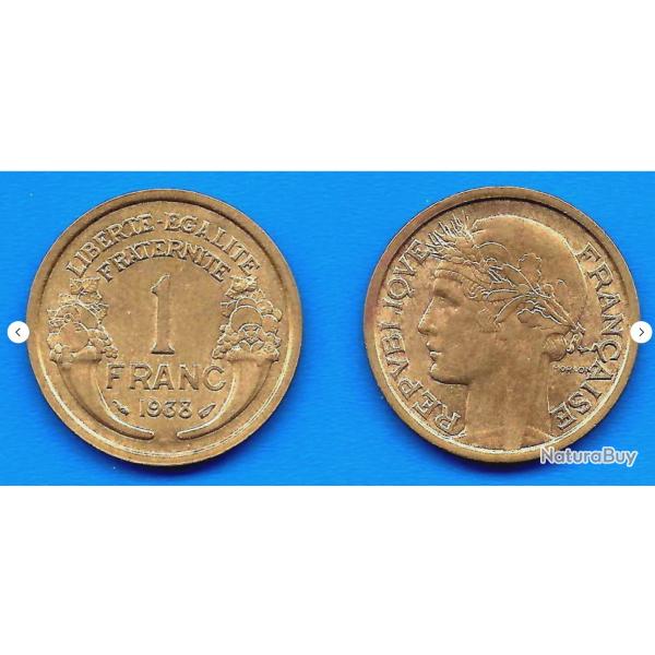 France 1 Franc 1938 Tete de Laurier Morlon Francs Frc Frcs