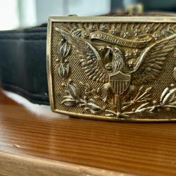 Boucle et ceinturon cuir originale d'Officier de la p&eacute;riode de la guerre de s&eacute;cession