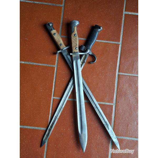 lot de 3 baionnettes sans fourreau