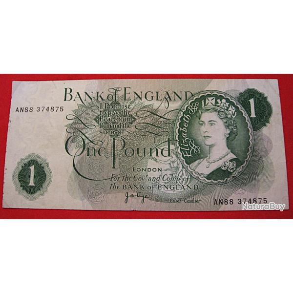 Angleterre, billet de one pound  1963  Elizabeth II  ttb