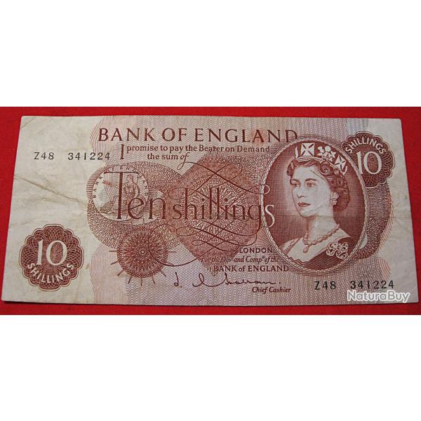 Angleterre, billet de ten shillings 1973  Elizabeth II  ttb