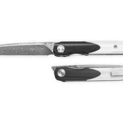 Couteau Bestechman Lanza Lame Drop Point Lame Acier Damas Manche G10 Noir&Blanc Liner Lock BTKMK14D1