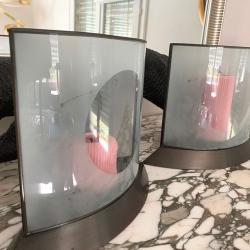 Photophores en pair, verre d&eacute;poli m&eacute;tal vieilli ann&eacute;es 90