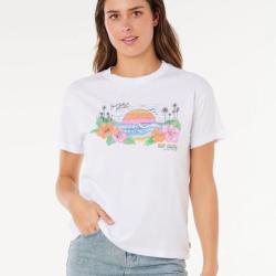Tee Shirt Femme en Coton Rip Curl "SUN RAYS RELAXED TEE" S Blanc