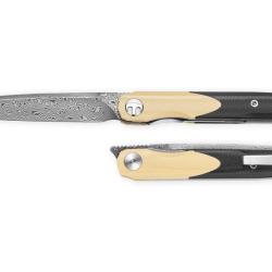 Couteau Bestechman Lanza Lame Drop Point Lame Acier Damas Manche G10 Noir/Khaki Liner Lock BTKMK14D2