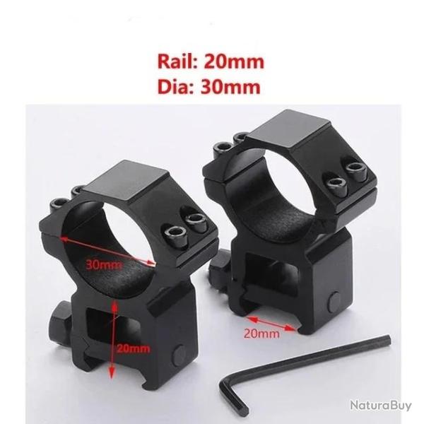 Colliers/Anneaux Montage 20mm Rail Weaver/Picatinny Haut 20mm Diam�tre 30mm Lunette Vis�e