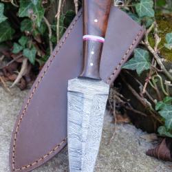 Couteau Dague Scottish Dirk Lame Damas 256 Couches Manche 2 Bois Etui Cuir Fabric Artisanale