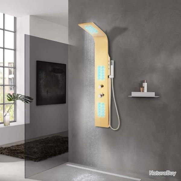 Syst�me de panneau de douche acier inoxydable dor� incurv�