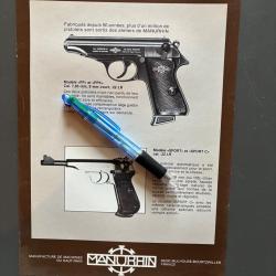Flyer Feuillet technique Manurhin pistolet Walther PP PPK PPK/S SPORT Cal. 7,65, 9mm court, 22lr