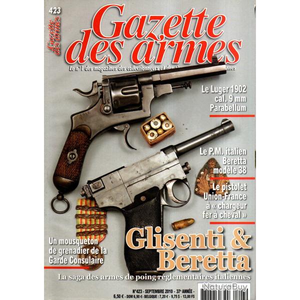 gazette des armes 423, luger 1902, glisenti et beretta, pistolet union france chargeur fer � cheval