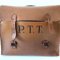Mallette Sacoche Besace Rigide P.T.T. Facteur Poste 1970 Collector Cuir France