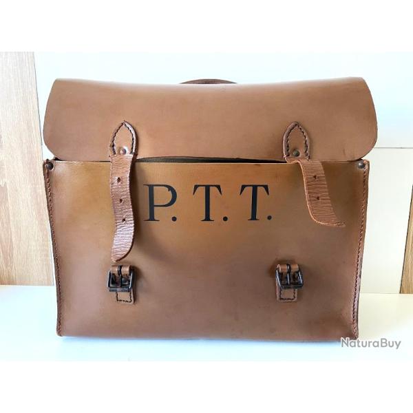 Mallette Sacoche Besace Rigide P.T.T. Facteur Poste 1970 Collector Cuir France