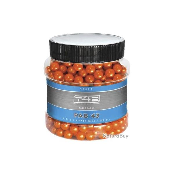Boite de 500 Billes PAINTBALL T4E BIO CAL. .43 Orange