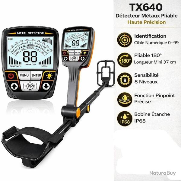 D�tecteur M�taux TX640 Identifier M�taux Pliable Randonn�e Outdoor