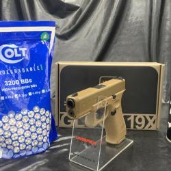 Pack pr&ecirc;t a tirer Pistolet - Glock 19X- Calibre BBs 6mm - Airsoft