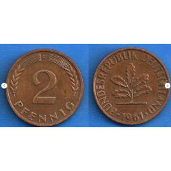 Allemagne 2 Pfennig 1961 Mint D RFA Piece Deutsche Mark